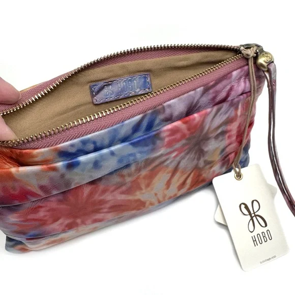 HOBO Waver Floral Tie-Dye Clutch Leather Bag Hard to Find - Picture 4 of 11